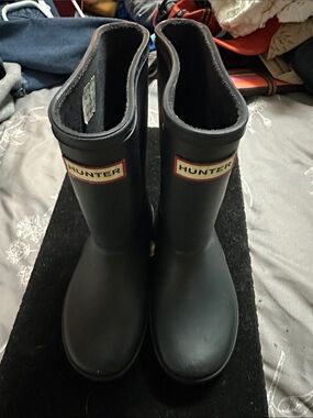 Hunter Kids Black Rain Boots with Red-Trim Logo